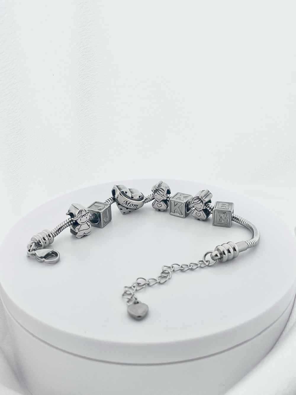 Linx Adjustable Snake Chain Charm Bracelet with Personalized Mom Themed Charms